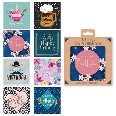 8 Assorted Adult Birthday Cards Box