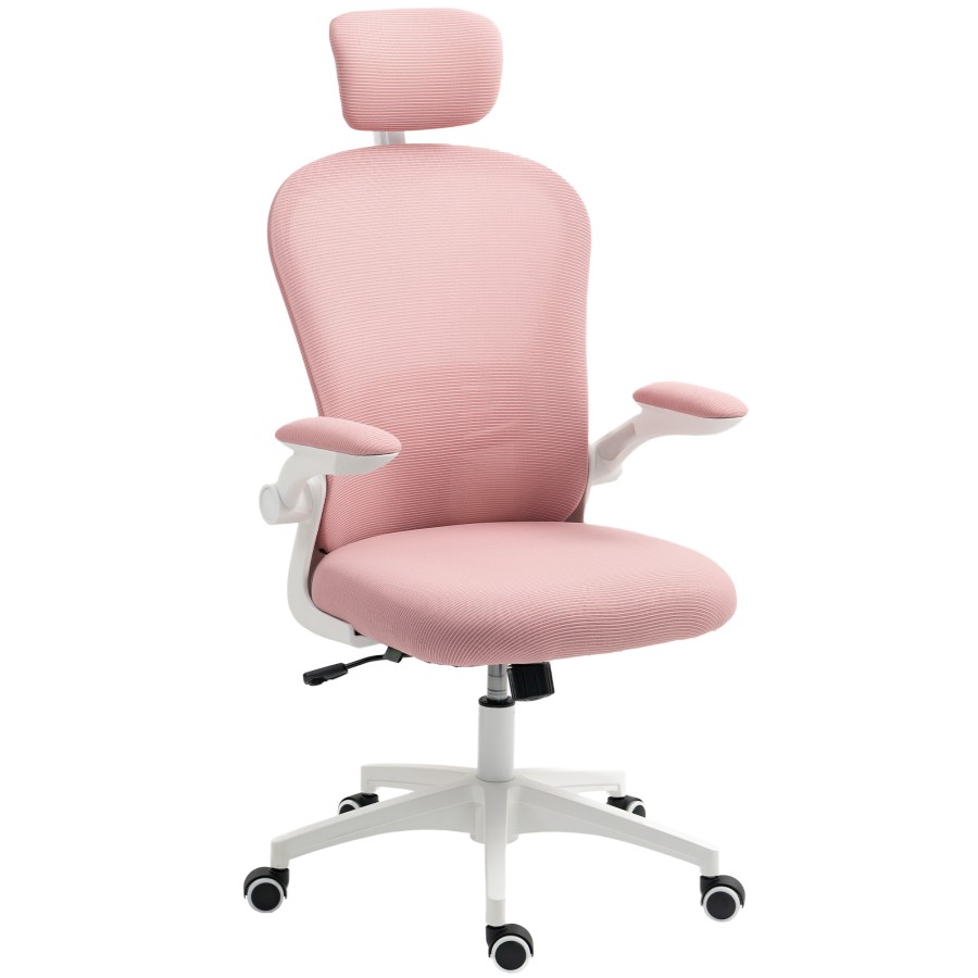 Click to view product details and reviews for Vinsetto High Back Office Chair Mesh Computer Desk Chair With Rotatable Headrest 4d Lumbar Support Flip Up Arm Adjustable Height Pink.