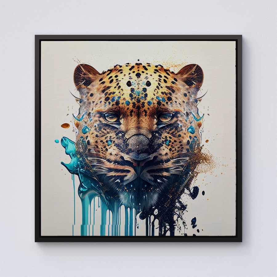 Click to view product details and reviews for Leapoard Face Splashart On Light Background Framed Canvas 10 X 10 Black.