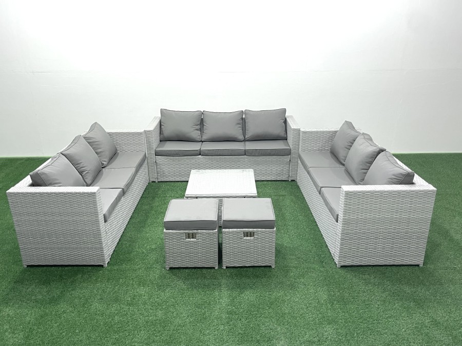 Click to view product details and reviews for Fimous Rattan Garden Outdoor Furniture Set 11 Seater Rattan Garden Sofa Set With 2 Small Footstools Light Grey Mixed.
