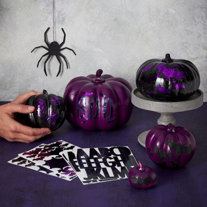 Click to view product details and reviews for Black And Purple Halloween Pumpkin Decorating Sticker Kit.
