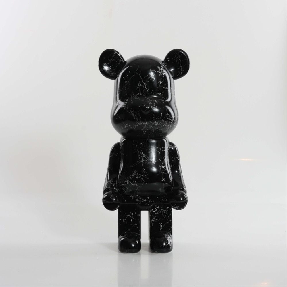 Black Silver Marble Hand Painted Custom Resin Bear Statue Sculpture 28cm Home Accessories Desk Ornament Collectible Piece Graffiti Urban Art
