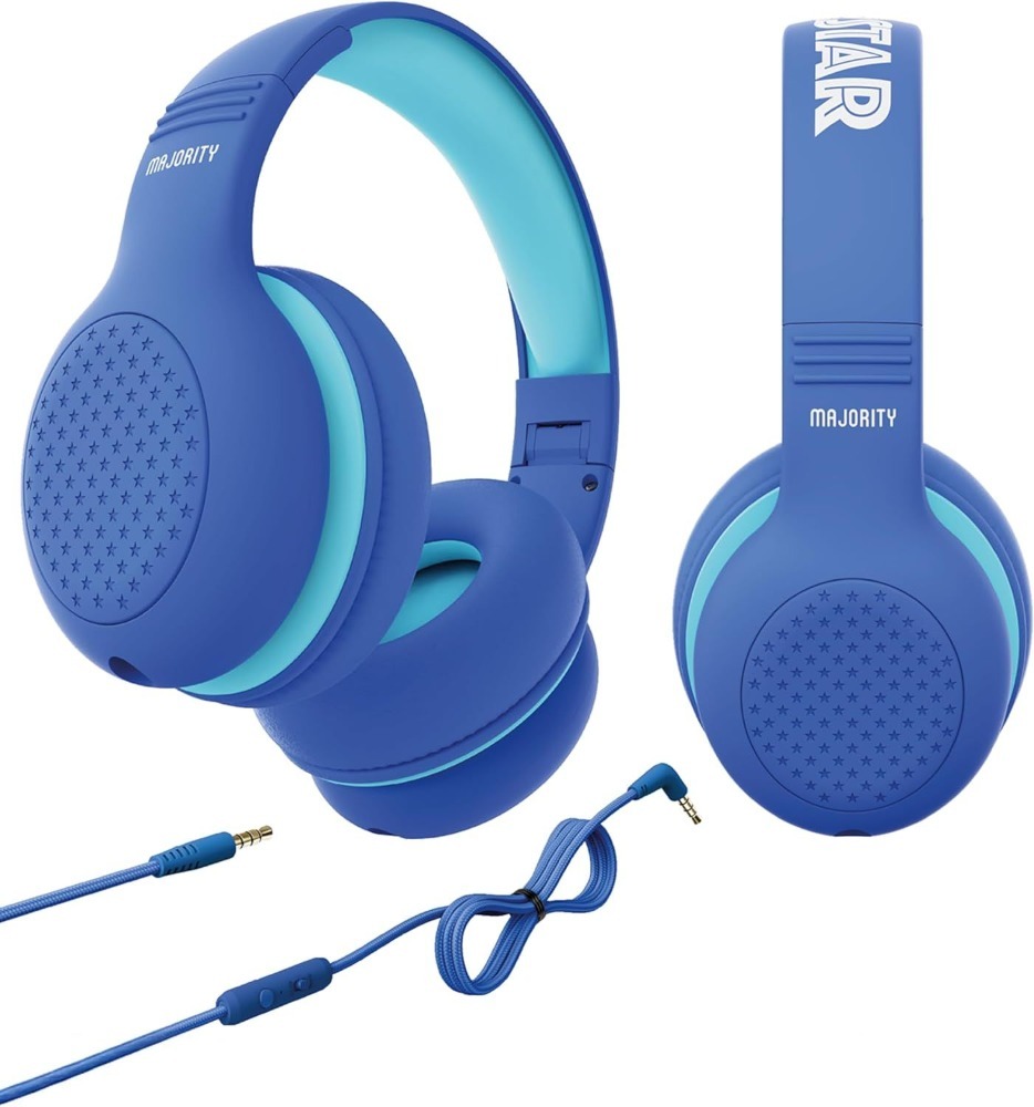 Majority Superstar Blue Kids Headphones | Volume Limited | Foldable | Share-Port | 3.5mm Cable