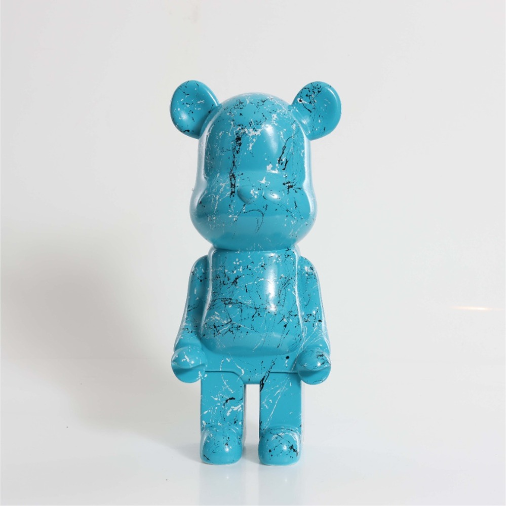 Blue Aqua Marble Hand Painted Custom Resin Bear Statue Sculpture 28cm Home Accessories Desk Ornament Collectible Piece Graffiti Urban Art
