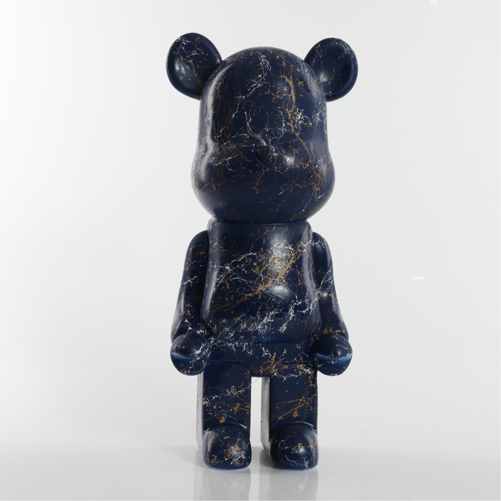 Blue White Gold Marble Hand Painted Custom Resin Bear Statue Sculpture 28cm Home Accessories Desk Ornament Collectible Piece Graffiti Urban Art