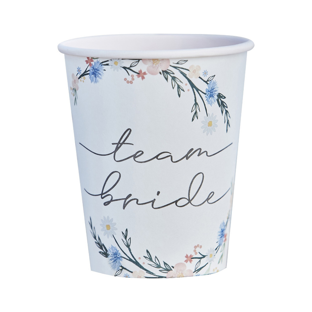 Boho Floral Paper Cups Team Bride Eco Friendly Ginger Ray Hen Party Decoration