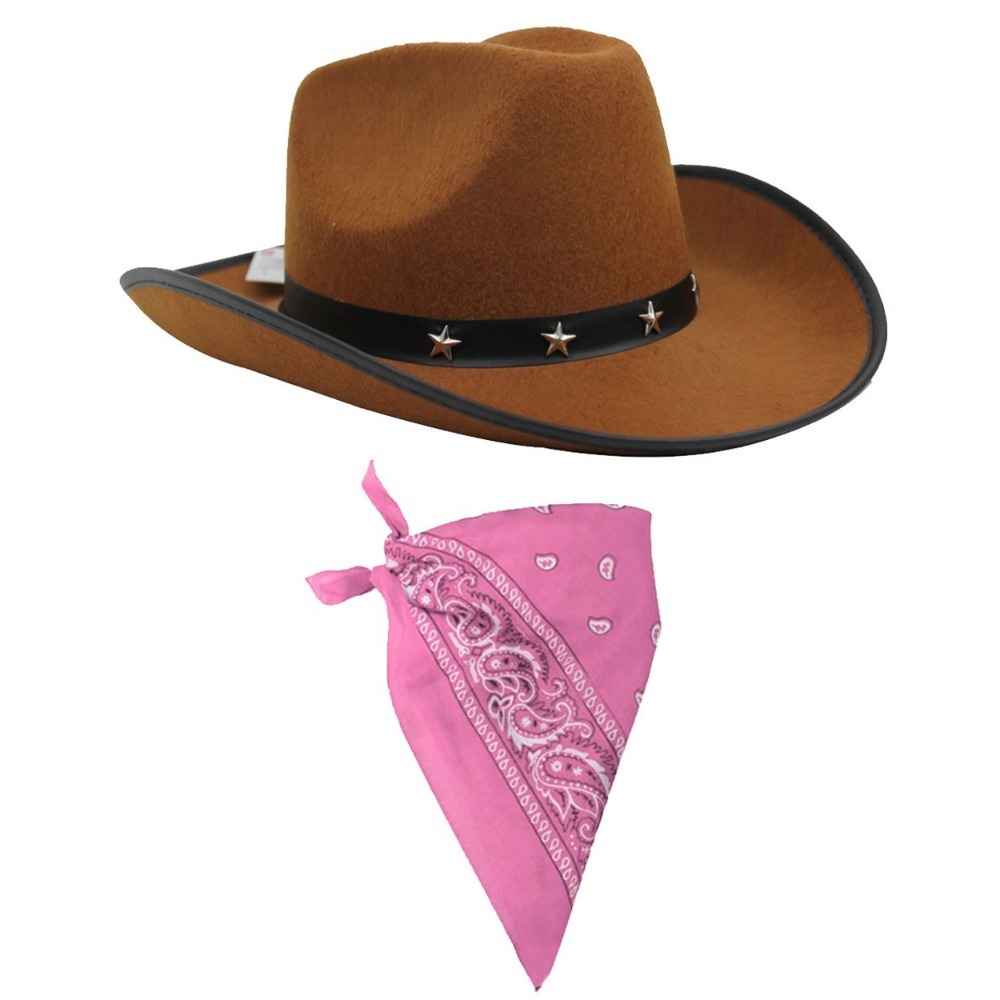 Brown Star Studded Cowboy Hat and Bandana Set