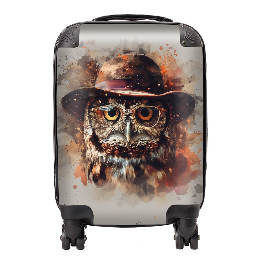 Owl With Hat And Glasses Suitcase Small