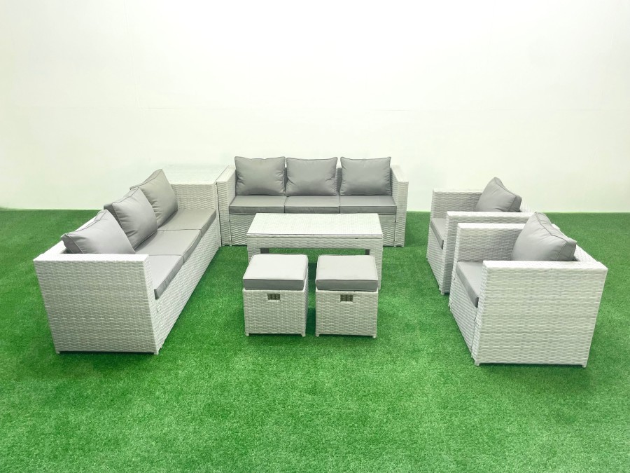 Click to view product details and reviews for Fimous Outdoor Garden Furniture Rattan Sofa Set With 2 Armchairs Oblong Coffee Table 2 Small Footstools Side Table Light Grey Mixed. Click to view product details and reviews for Fimous Outdoor Garden Furniture Rattan Sofa Set With 2 Armchairs Oblong Coffee Table 2 Small Footstools Side Table Light Grey Mixed.