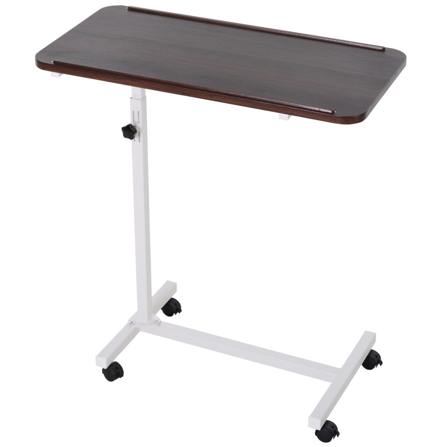 Click to view product details and reviews for Homcom Portable Overbed Chair Table Sofa Side Notebook Laptop Desk Pc Stand Height Adjustable W Lockable 4 Castors Wooden Top Brown.