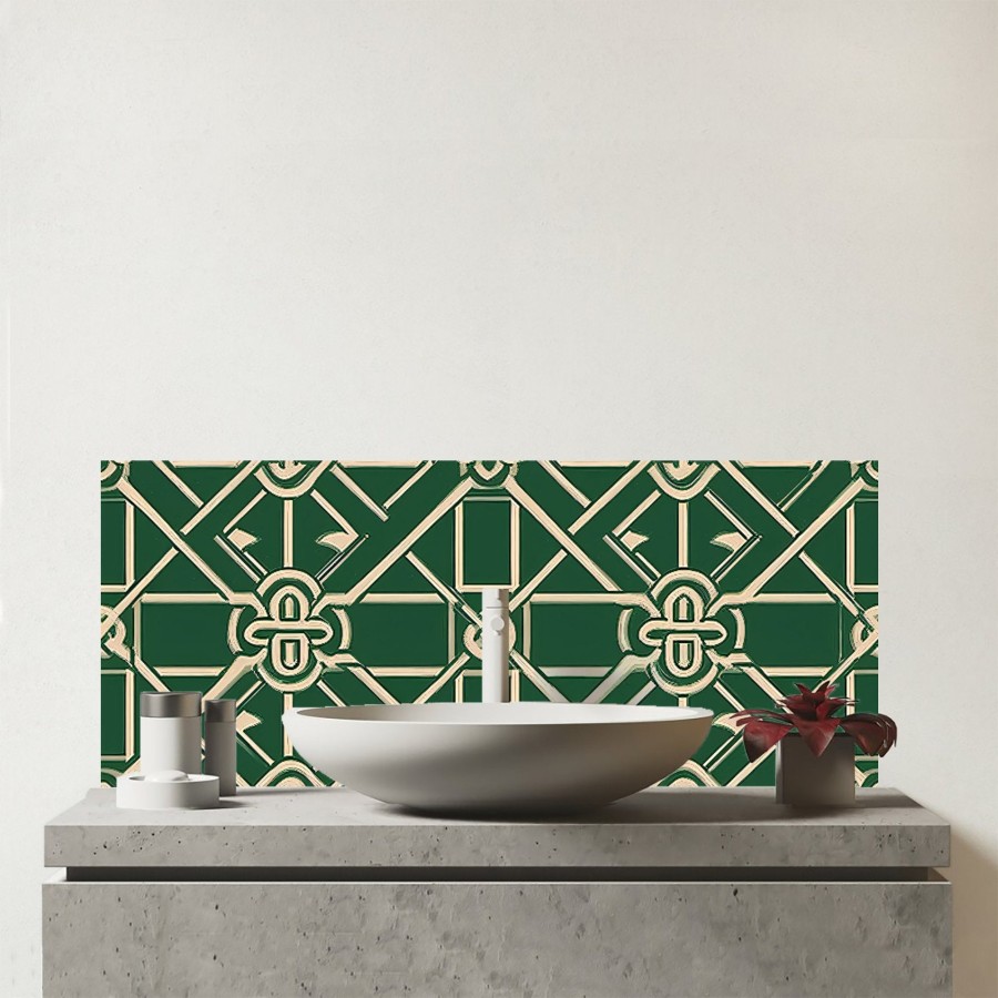 Click to view product details and reviews for Green Lattice Design Glass Bathroom Splashback.