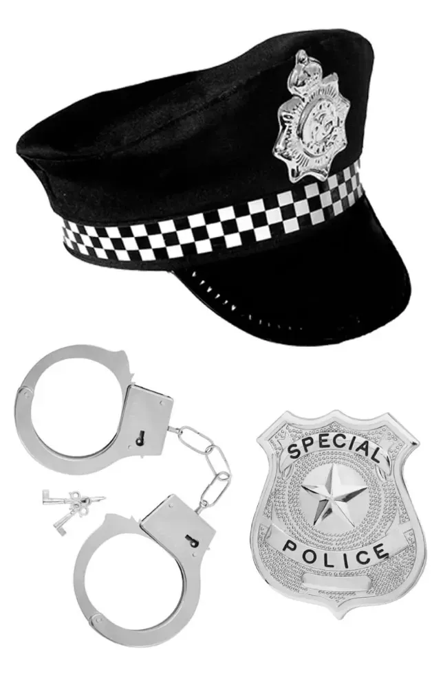 Click to view product details and reviews for Adults Police Accessory Set 3 Pcs Hat Cuffs Badge.