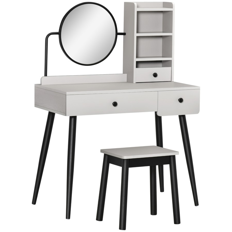 Click to view product details and reviews for Homcom Dressing Table Set With 3 Drawers Storage Shelves And Stool Grey.