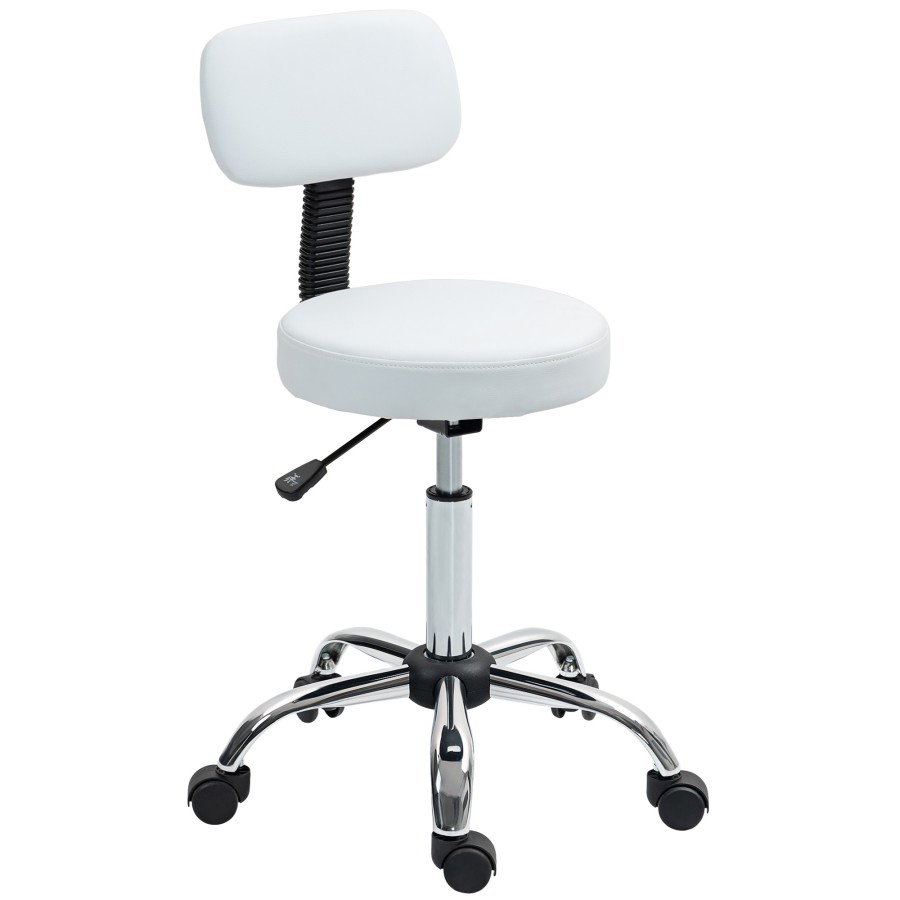 Click to view product details and reviews for Height Adjustable Rolling Stool With Backrest White.