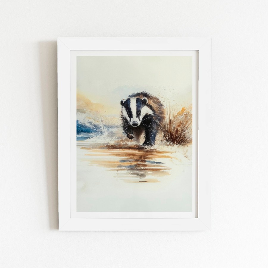 Click to view product details and reviews for Wading Badger Watercolour Art Prints 12 X 16 Black Frame.