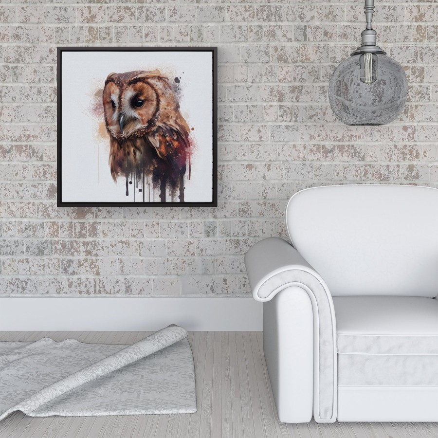 Click to view product details and reviews for Tawny Owl Face Splashart Light Background Framed Canvas 16 X 16 Black.