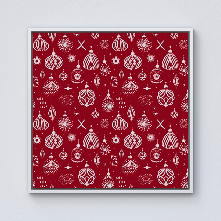 Click to view product details and reviews for Red Christmas Decorations Pattern Framed Canvas 10 X 10 White.