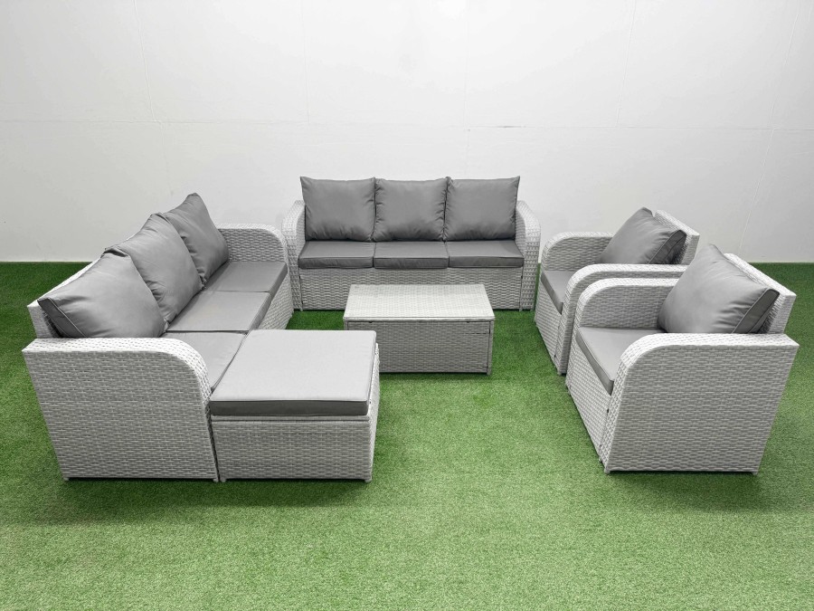 Click to view product details and reviews for Fimous Pe Rattan High Back Lounge Sofa Set Patio Coffee Table Chairs Set With 3 Seater Sofa Reclining Chair Big Footstool Light Grey. Click to view product details and reviews for Fimous Pe Rattan High Back Lounge Sofa Set Patio Coffee Table Chairs Set With 3 Seater Sofa Reclining Chair Big Footstool Light Grey.