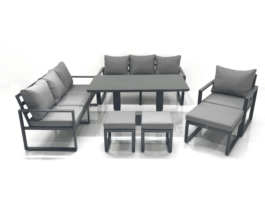 Click to view product details and reviews for Fimous Outdoor Garden Furniture Set Aluminium Lounge Sofa Adjustable Rising Lifting Dining Table Sets With 3 Footstools Dark Grey.
