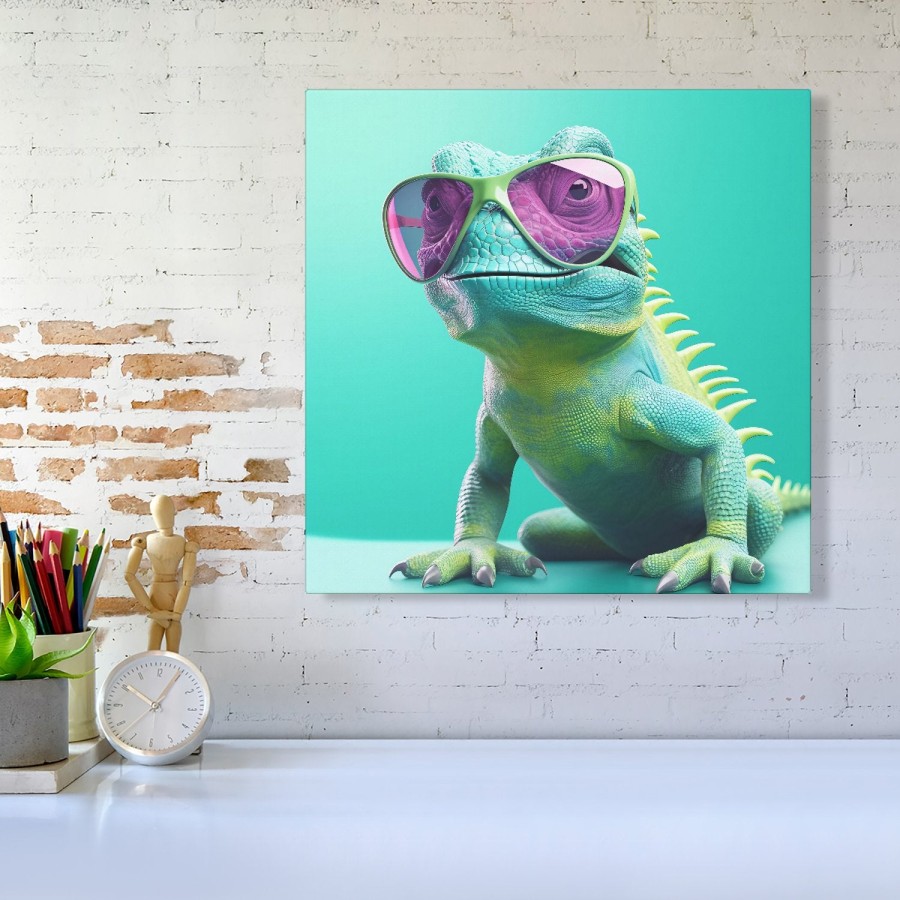 Click to view product details and reviews for Happy Splashart Iguana Wearing Glasses Canvas Medium 16 X 16.
