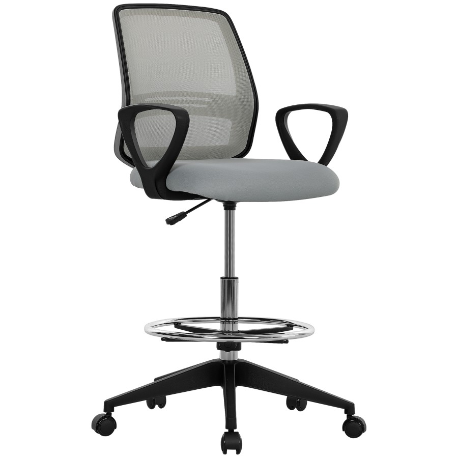 Click to view product details and reviews for Vinsetto Ergonomic Mesh Back Draughtsman Chair Tall Standing Desk Chair With Adjustable Height And Footrest 360�� Swivel Light Grey.