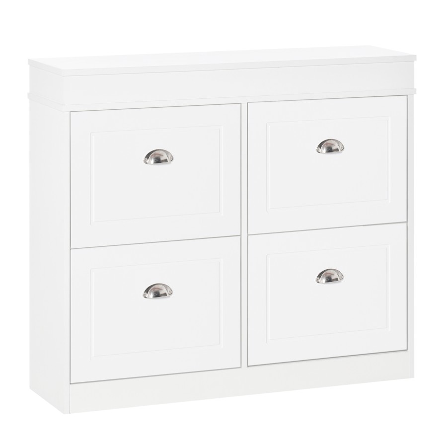Click to view product details and reviews for Homcom Shoe Cabinet With 4 Flip Drawers Storage Cupboard With Adjustable Shelf.