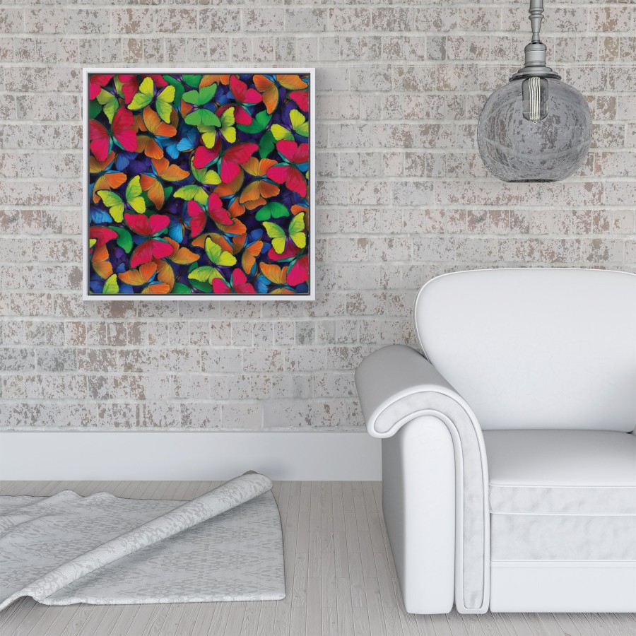 Click to view product details and reviews for Rainbow Butterflies Framed Canvas 16 X 16 White.