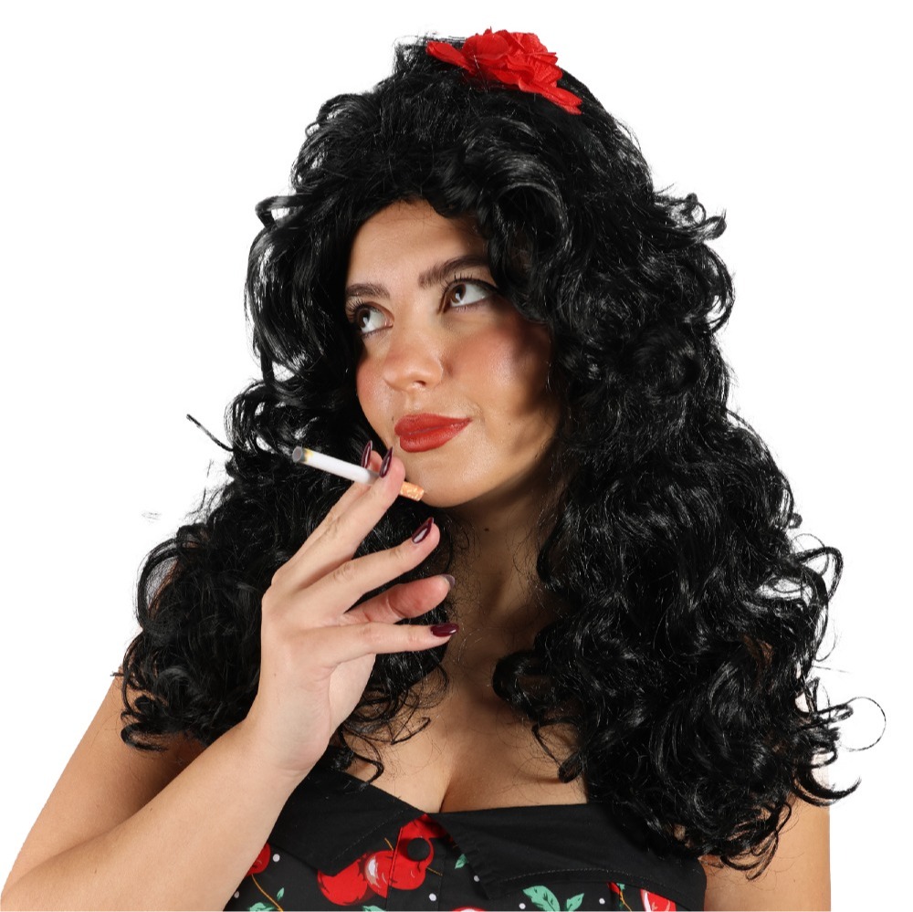 2000's Singer Accessory Set - Beehive Wig, Red Lipstick, Fake Cigarettes & Inflatable Champagne Bottle