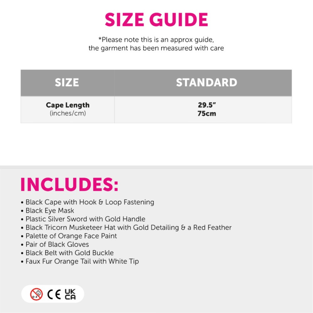 Childs Deluxe Cat Bandit Costume - with Sword, Face Paint, Tail, Gloves & Belt