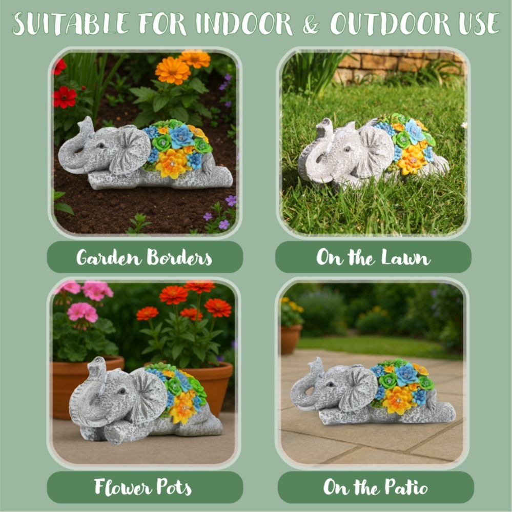 Solar Elephant Statue (13x23x14cm)