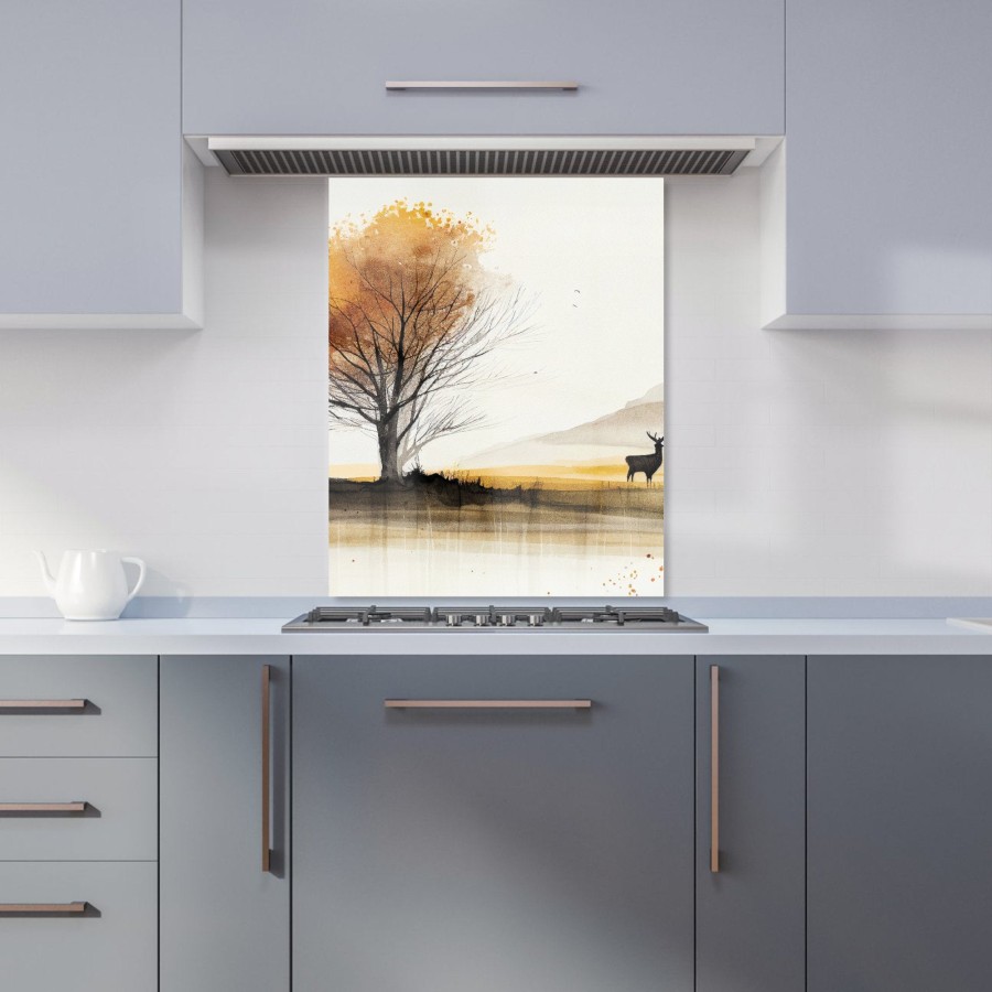 Click to view product details and reviews for Autumn Landscape Stag Watercolour Kitchen Splashback W600mm X H750mm.