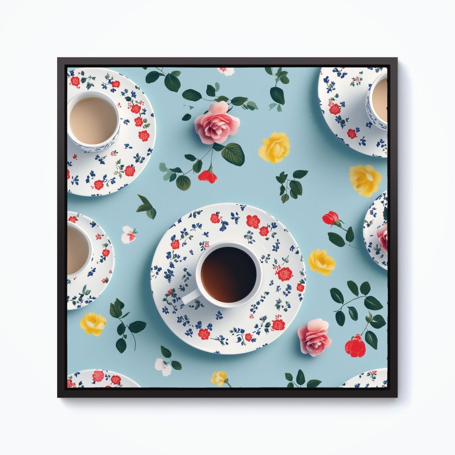 Click to view product details and reviews for Tea Cups And Roses Framed Canvas 10 X 10 Black.