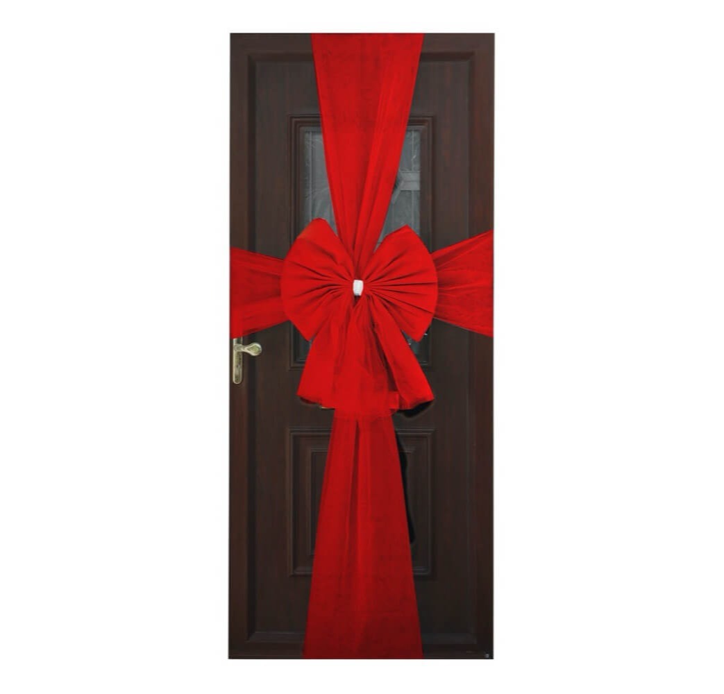 Merry Christmas Happy New Year Balloon Banner with Red Door Bow