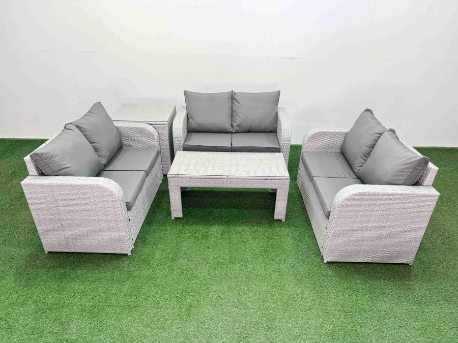 Click to view product details and reviews for Fimous 6 Seater Pe Wicker Rattan Furniture Sofa Sets With Oblong Coffee Table 2 Seater Love Sofa Side Table Light Grey.
