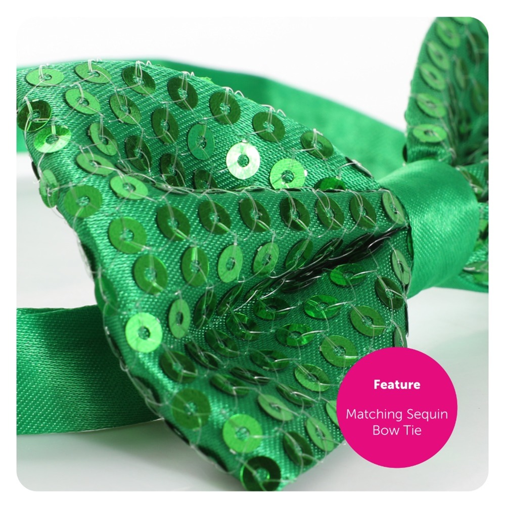 Green Sequin Trilby Hat, Sequin Bow Tie & Green Braces