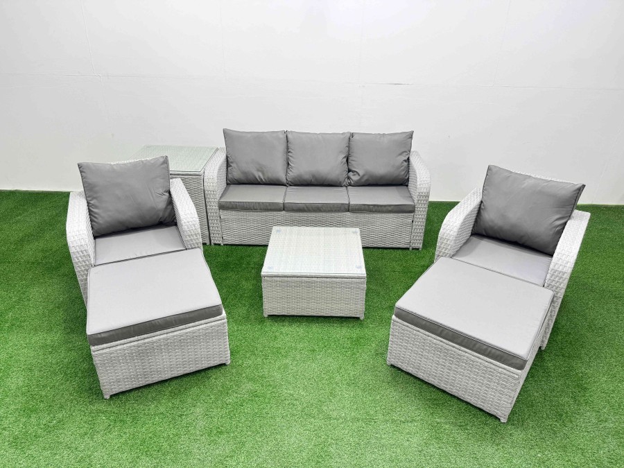 Click to view product details and reviews for Fimous Pe Rattan Garden Furniture Set Reclining Chair Sofa Lounge Sofa Set Square Coffee Table Side Table 2 Big Footstool Light Grey. Click to view product details and reviews for Fimous Pe Rattan Garden Furniture Set Reclining Chair Sofa Lounge Sofa Set Square Coffee Table Side Table 2 Big Footstool Light Grey.