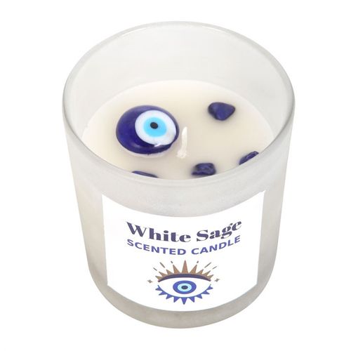 Click to view product details and reviews for All Seeing Eye White Sage Crystal Chip Protection Candle.