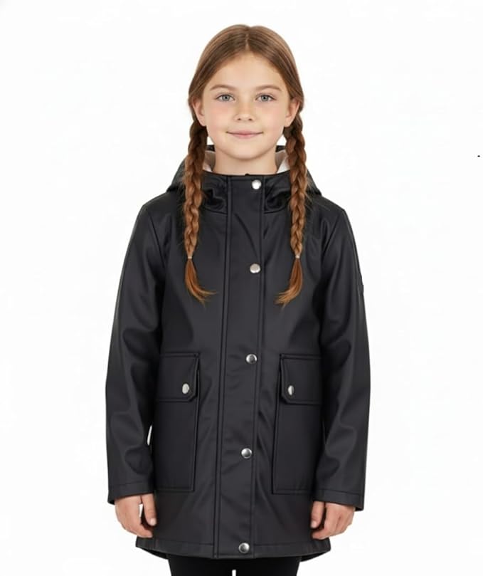 Click to view product details and reviews for Pu Raincoat Jacket Windbreaker Waterproof Parka Hooded For Girls Boys Age 5 13 Years 7 8 Years Black.