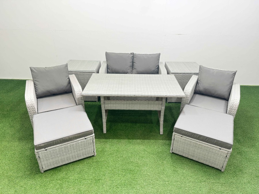 Click to view product details and reviews for Fimous Light Grey Pe Wicker Rattan Garden Furniture Set Sofa Set Reclining Chair Rectangular Dining Table 6 Seater 2 Big Stools 2 Side Table. Click to view product details and reviews for Fimous Light Grey Pe Wicker Rattan Garden Furniture Set Sofa Set Reclining Chair Rectangular Dining Table 6 Seater 2 Big Stools 2 Side Table.