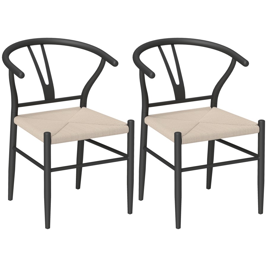 Click to view product details and reviews for Homcom Weave Dining Chairs Set Of 2 Mid Century Modern Metal Kitchen Chairs With Y Shaped Backrest And Hemp Seat For Dining Room Living Room Bedroo.