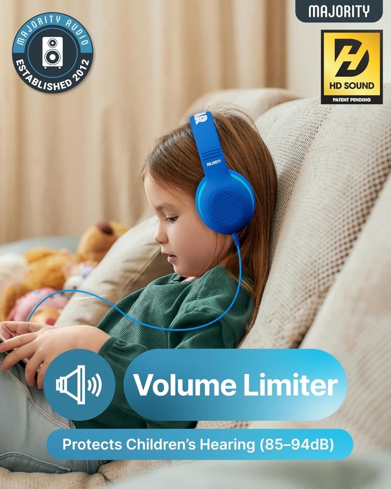 Majority Superstar Blue Kids Headphones | Volume Limited | Foldable | Share-Port | 3.5mm Cable