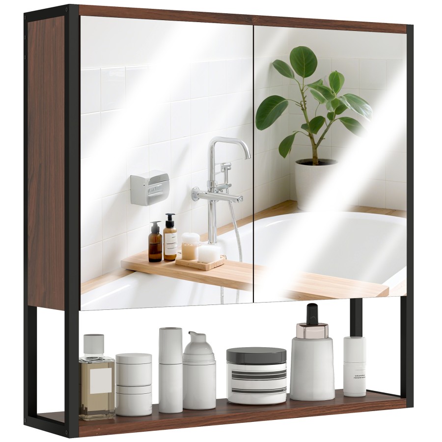 Homcom Bathroom Mirror Cabinet Wall Mounted With Soft Close Doors And Adjustable Shelf Industrial Bathroom Wall Cabinet With Open Storage 60 X 16 X