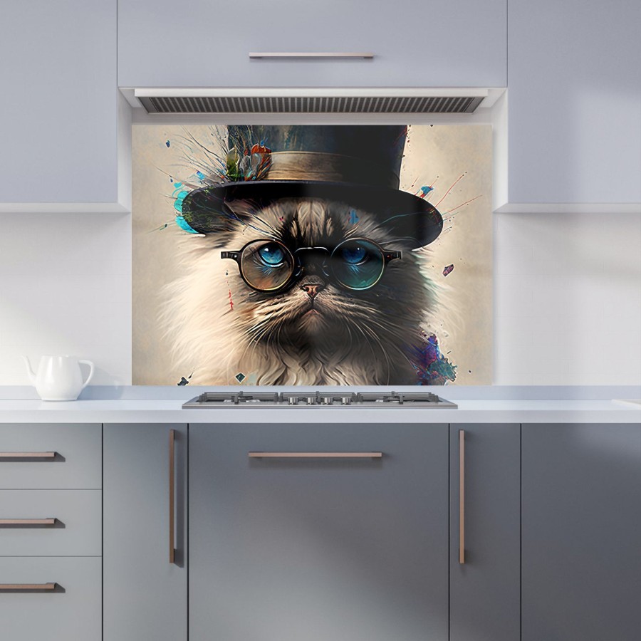 Click to view product details and reviews for Ragdoll Cat With Glasses Splashart Kitchen Splashback W595mm X H745mm.