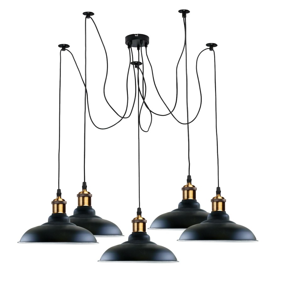 Ledsone Vintage 5 Way Chandelier Spider Ceiling Fixture Metal Curvy Shade~3399 - Black - No