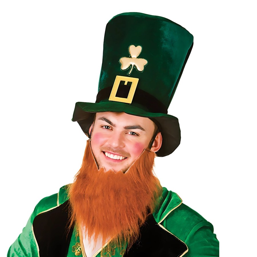 Deluxe Adults St Patrick's Irish Leprechaun Top Hat With Ginger Beard