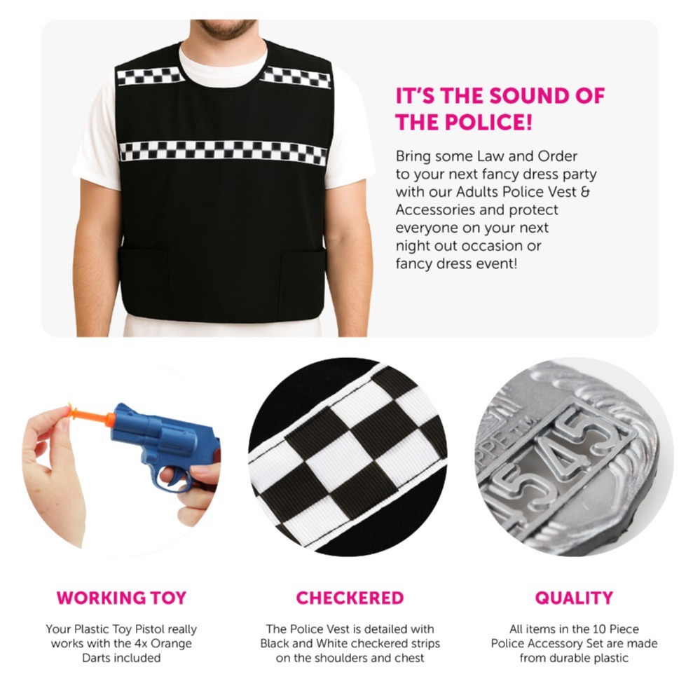 Adults Police Officer Costume - Vest & 10 Piece Set