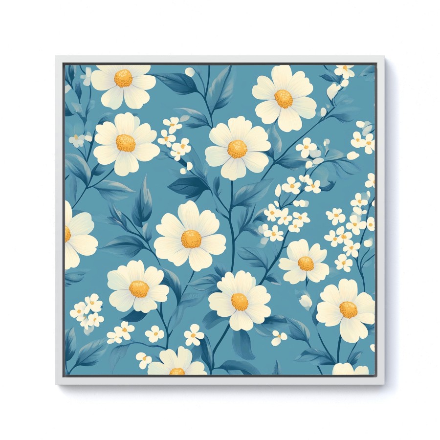 Click to view product details and reviews for Blue And White Spring Daisies Framed Canvas 10 X 10 White.