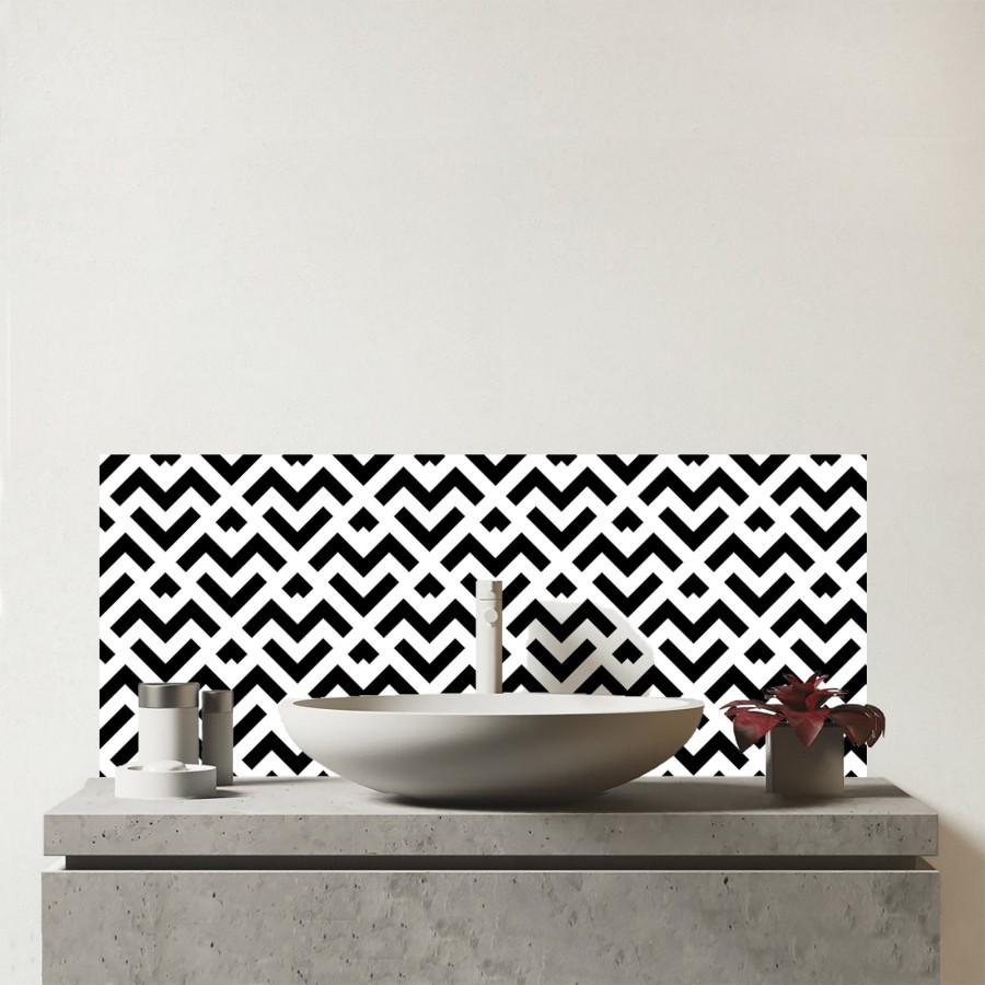 Click to view product details and reviews for Black And White Abstract Pattern Glass Bathroom Splashback.