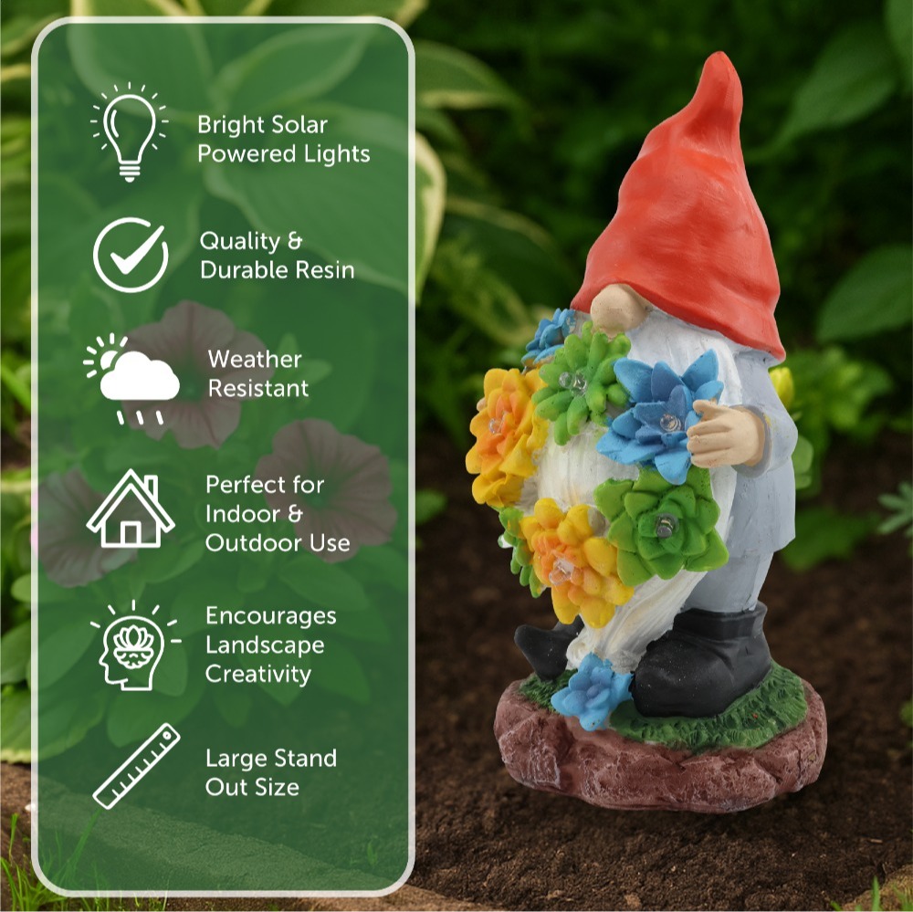 Solar Gonk Garden Statue with Succulents & LED Lights (22cm)