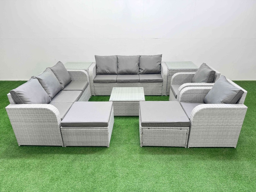 Click to view product details and reviews for Fimous Pe Rattan High Back Lounge Sofa Set Patio Square Coffee Table Chairs Set With 3 Seater Sofa Reclining Chair 2 Big Footstool 2 Side Table Ligh.
